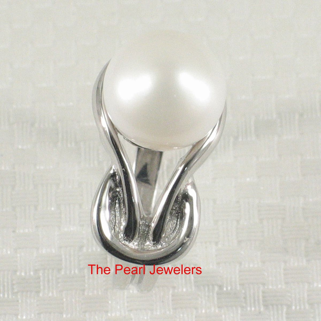Solid Sterling Silver .925 Love-Knot Freshwater Pearl Solitaire Ring (White)