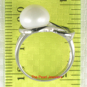 Solid Sterling Silver .925 Love-Knot Freshwater Pearl Solitaire Ring (White)