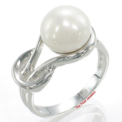 Solid Sterling Silver .925 Love-Knot Freshwater Pearl Solitaire Ring (White)