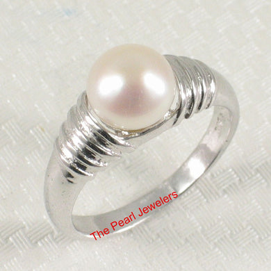 Solid Sterling Silver .925 White Cultured Pearl Solitaire Ring