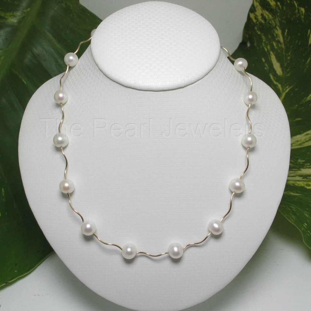 White Pearl & 14k Gold Spiral Tube Tin-Cup Necklace