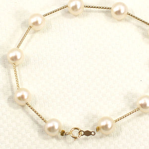 14k Yellow Gold Twist Tube White Cultured Pearl Bracelet