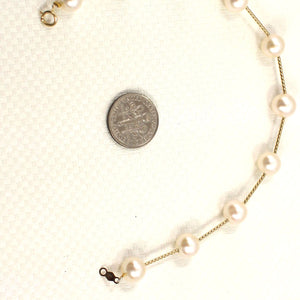 14k Yellow Gold Twist Tube White Cultured Pearl Bracelet
