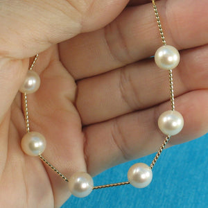 14k Yellow Gold Twist Tube White Cultured Pearl Bracelet