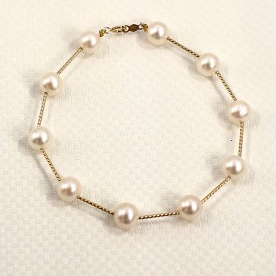 14k Yellow Gold Twist Tube White Cultured Pearl Bracelet