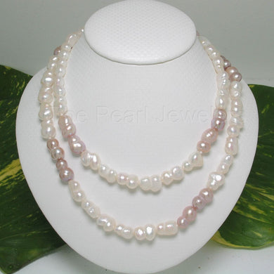 White & Pink Baroque Peanut Shaped Endless Necklace 32”