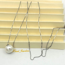 Load image into Gallery viewer, AAA White Pearl Slider Necklace on 14k White Gold