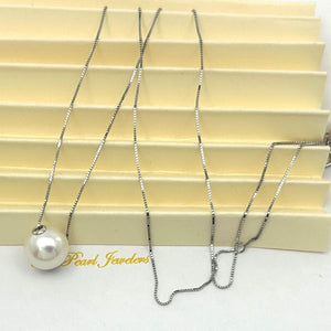 AAA White Pearl Slider Necklace on 14k White Gold