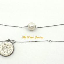 Load image into Gallery viewer, AAA White Pearl Slider Necklace on 14k White Gold