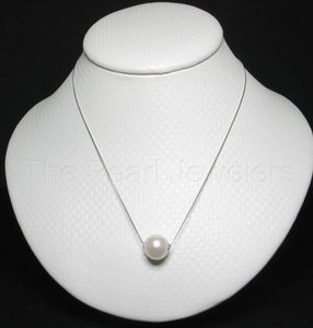 AAA White Pearl Slider Necklace on 14k White Gold