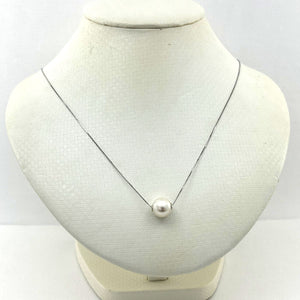 AAA White Pearl Slider Necklace on 14k White Gold