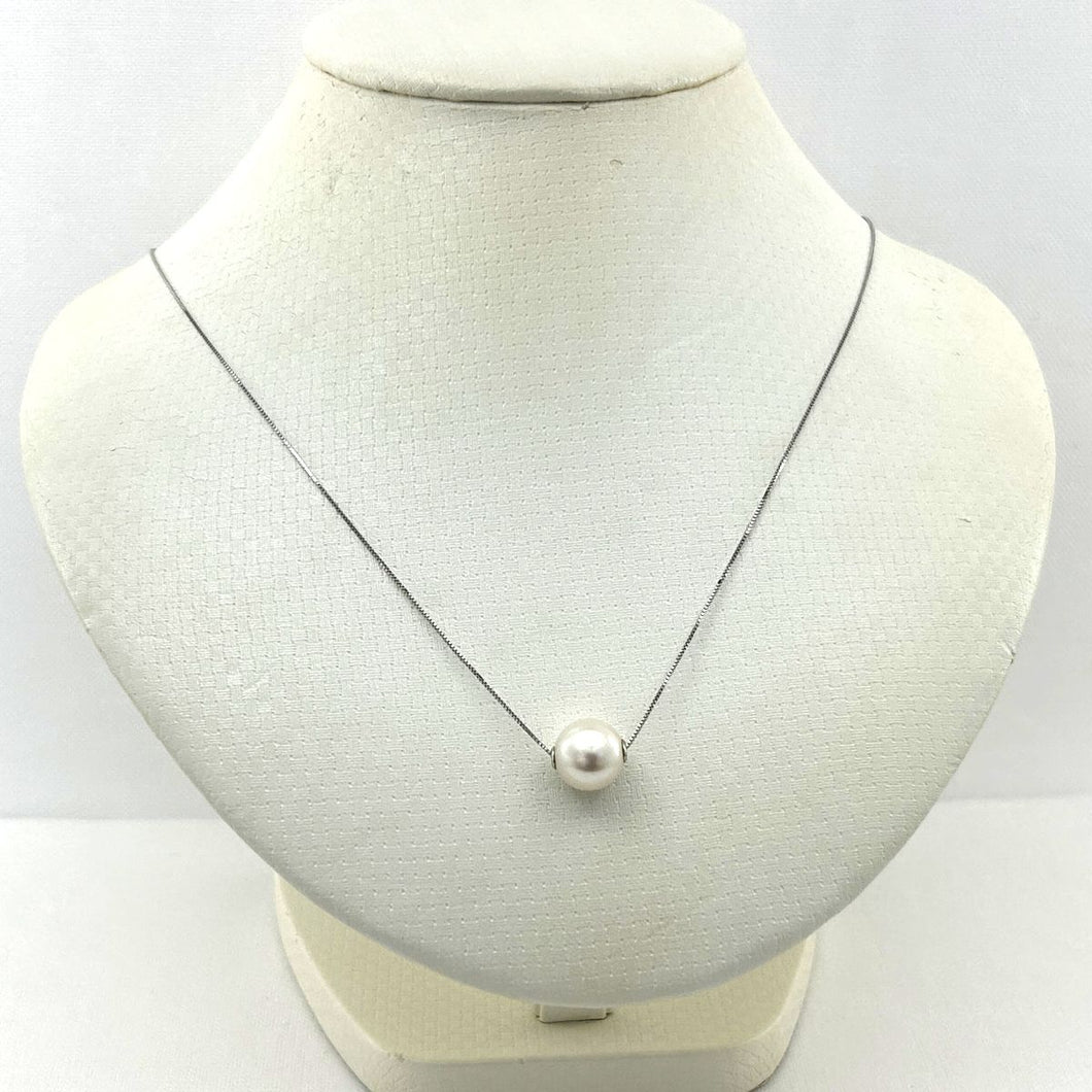 AAA White Pearl Slider Necklace on 14k White Gold