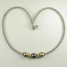 Load image into Gallery viewer, Triple Tahitian Pearl &amp; Silver Bali Beads Necklace