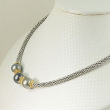Load image into Gallery viewer, Triple Tahitian Pearl &amp; Silver Bali Beads Necklace