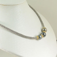 Load image into Gallery viewer, Triple Tahitian Pearl &amp; Silver Bali Beads Necklace