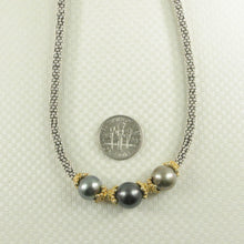Load image into Gallery viewer, Triple Tahitian Pearl &amp; Silver Bali Beads Necklace