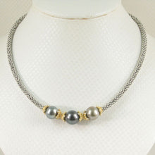 Load image into Gallery viewer, Triple Tahitian Pearl &amp; Silver Bali Beads Necklace