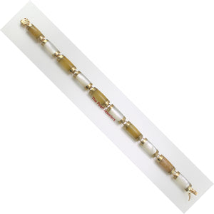 14k Yellow Gold “Joy” Clasp Yellow Jade & Mother of Pearl Bracelet