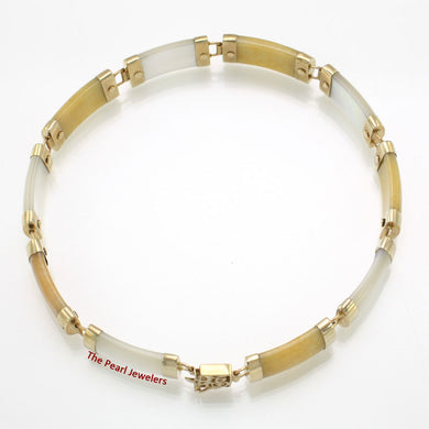 14k Yellow Gold “Joy” Clasp Yellow Jade & Mother of Pearl Bracelet