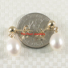Load image into Gallery viewer, 1000010-White-Pearl-Dangle-Stud-14k-Yellow-Solid-Gold-Earrings