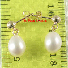 Load image into Gallery viewer, 1000010-White-Pearl-Dangle-Stud-14k-Yellow-Solid-Gold-Earrings