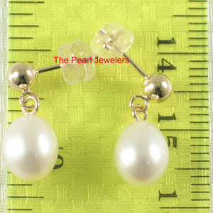 1000010-White-Pearl-Dangle-Stud-14k-Yellow-Solid-Gold-Earrings