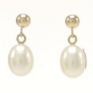 1000010-White-Pearl-Dangle-Stud-14k-Yellow-Solid-Gold-Earrings