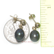 Load image into Gallery viewer, 1000011-Black-Freshwater-Pearl-14k-Yellow-Solid-Gold-Earrings