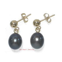 Load image into Gallery viewer, 1000011-Black-Freshwater-Pearl-14k-Yellow-Solid-Gold-Earrings