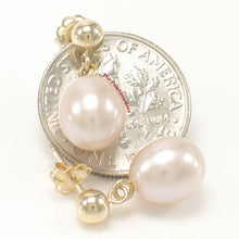 Load image into Gallery viewer, 1000012-14k-Yellow-Solid-Gold-Pink-Cultured-Pearl-Dangle-Stud-Earrings