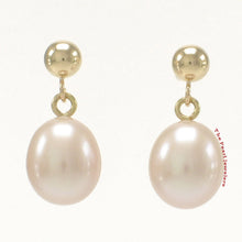 Load image into Gallery viewer, 1000012-14k-Yellow-Solid-Gold-Pink-Cultured-Pearl-Dangle-Stud-Earrings