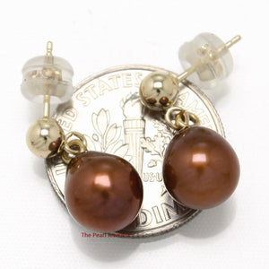 1000013-Chocolate-Cultured-Pearl-14k-Yellow-Solid-Gold-Dangle-Stud-Earrings