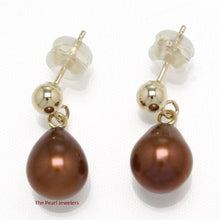 Load image into Gallery viewer, 1000013-Chocolate-Cultured-Pearl-14k-Yellow-Solid-Gold-Dangle-Stud-Earrings