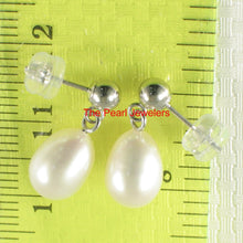 Load image into Gallery viewer, 1000015-14k-White-Solid-Gold-White-Pearl-Dangle-Stud-Earrings