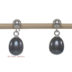 1000016-Black-blue-Cultured-Pearl-14k-white-Solid-Gold-Dangle-Stud-Earrings