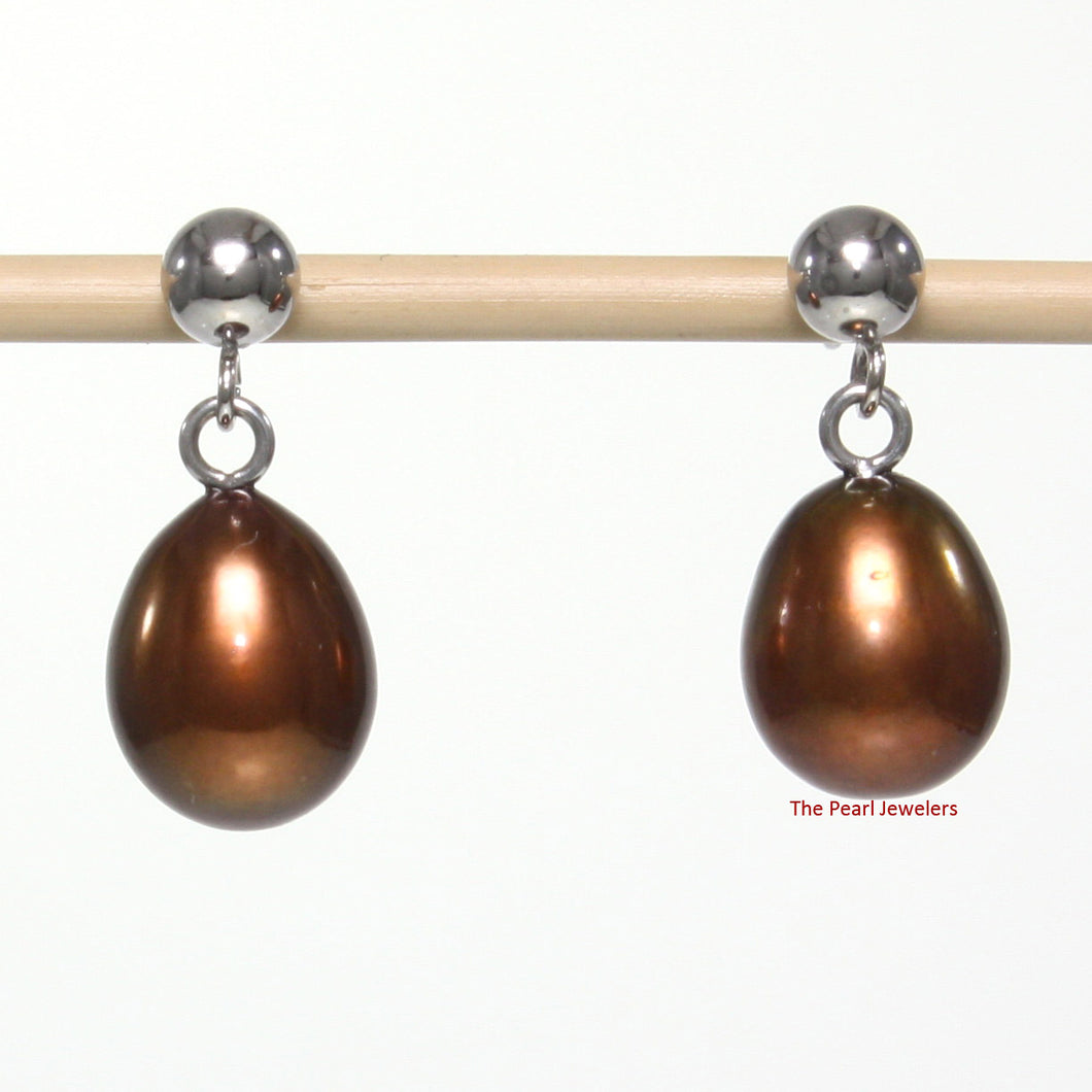 1000018-Chocolate-Cultured-Pearl-14k-White-Gold-Ball-Ring-Dangle-Earrings