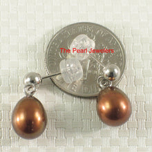 Load image into Gallery viewer, 1000018-14k-White-Gold-Ball-Ring-Chocolate-Cultured-Pearl-Dangle-Earrings