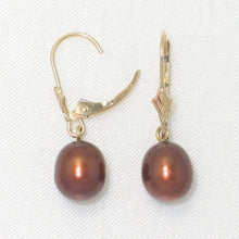 Load image into Gallery viewer, 1000023-14k-Yellow-Gold-Leverback-Chocolate-Cultured-Pearl-Dangle-Earrings
