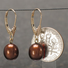 Load image into Gallery viewer, 1000023-14k-Yellow-Gold-Leverback-Chocolate-Cultured-Pearl-Dangle-Earrings