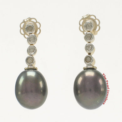 1000111-14k-Gold-Genuine-Diamonds-Black-Pearl-Dangle-Stud-Earrings