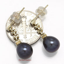 Load image into Gallery viewer, 1000111-14k-Gold-Genuine-Diamonds-Black-Pearl-Dangle-Stud-Earrings