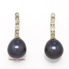 Load image into Gallery viewer, 1000111-14k-Gold-Genuine-Diamonds-Black-Pearl-Dangle-Stud-Earrings