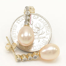 Load image into Gallery viewer, 1000112-AAA-14k-Diamonds-Romantic-Pink-Pearl-Dangle-Earrings