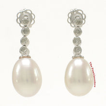 Load image into Gallery viewer, 1000115-14k-White-Gold-Diamond-Genuine-White-Pearl-Dangle-Stud-Earrings