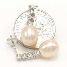 Load image into Gallery viewer, 1000117-14k-Gold-Diamond-Pink-Pearl-Dangle-Stud-Earrings