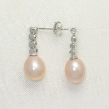 Load image into Gallery viewer, 1000117-14k-Gold-Diamond-Pink-Pearl-Dangle-Stud-Earrings