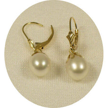 Load image into Gallery viewer, 1000120-14kt-Leverback-Cups-Genuine-White-Pearl-Dangle-Earrings