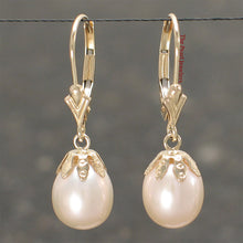 Load image into Gallery viewer, 1000122-14k-Gold-Leverback-Cups-Peach-Pearl-Dangle-Earrings