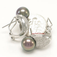Load image into Gallery viewer, 1000136-14k-White-Gold-Diamonds-AAA-Black-Pearl-Omega-Back-Earrings