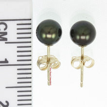 Load image into Gallery viewer, 1000151-14k-Yellow-Gold-6mm-High-Luster-Black-Cultured-Pearl-Stud-Earrings